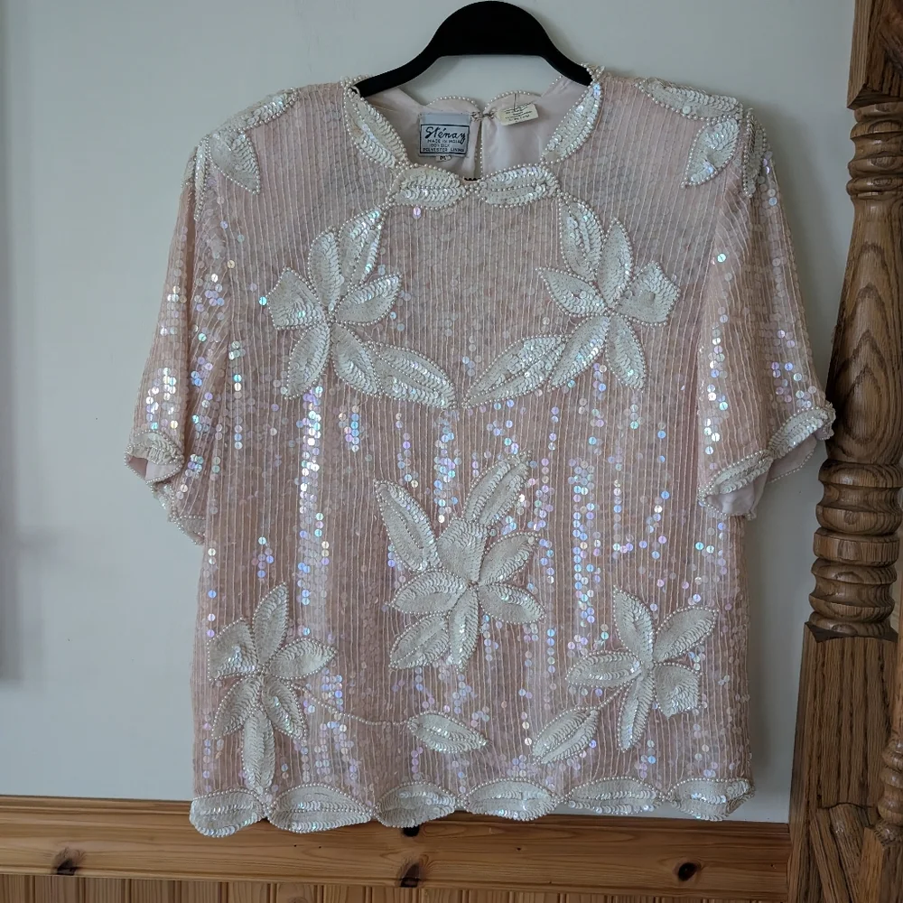 Stenay‎ Vintage 80s Glam Pink Sequin Two Piece Top Skirt Set Size Medium - Picture 2 of 16